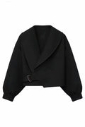 Metal buckle long sleeved lapel short jacket