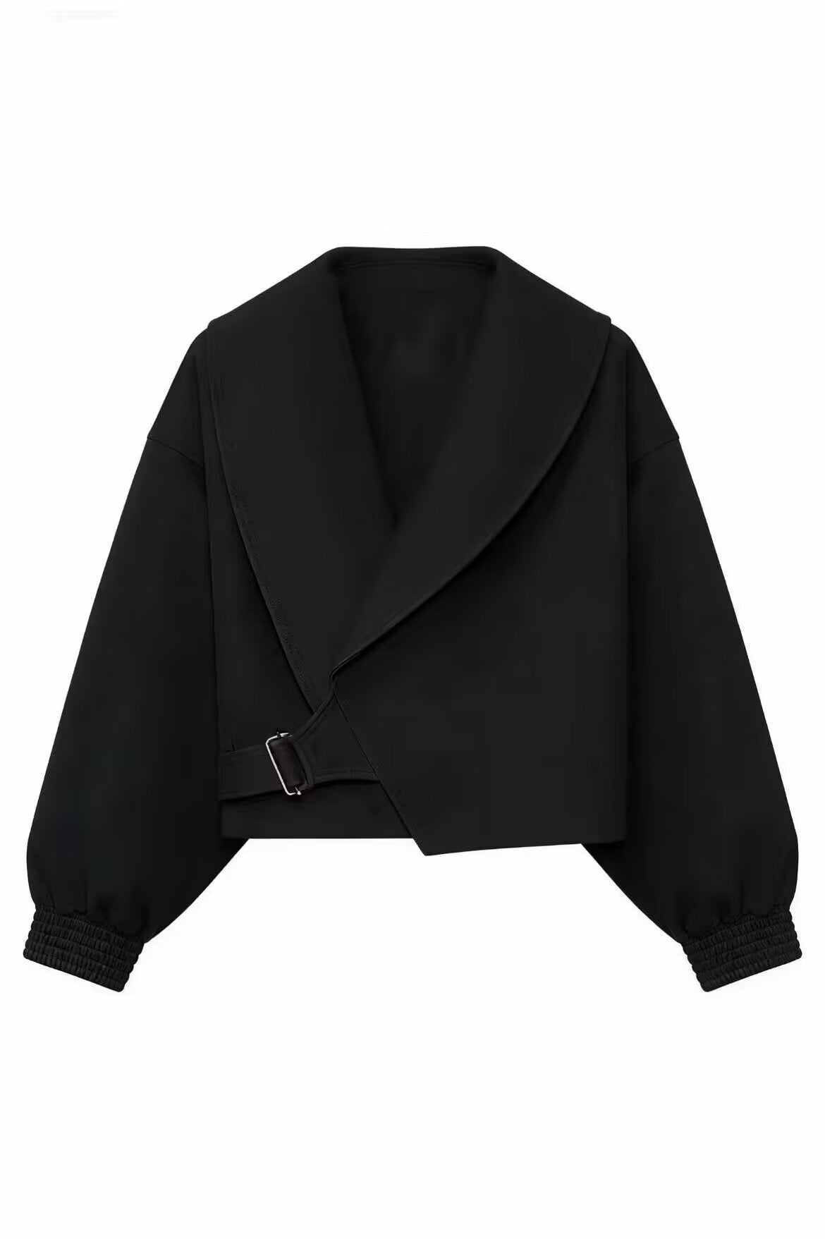 Metal buckle long sleeved lapel short jacket