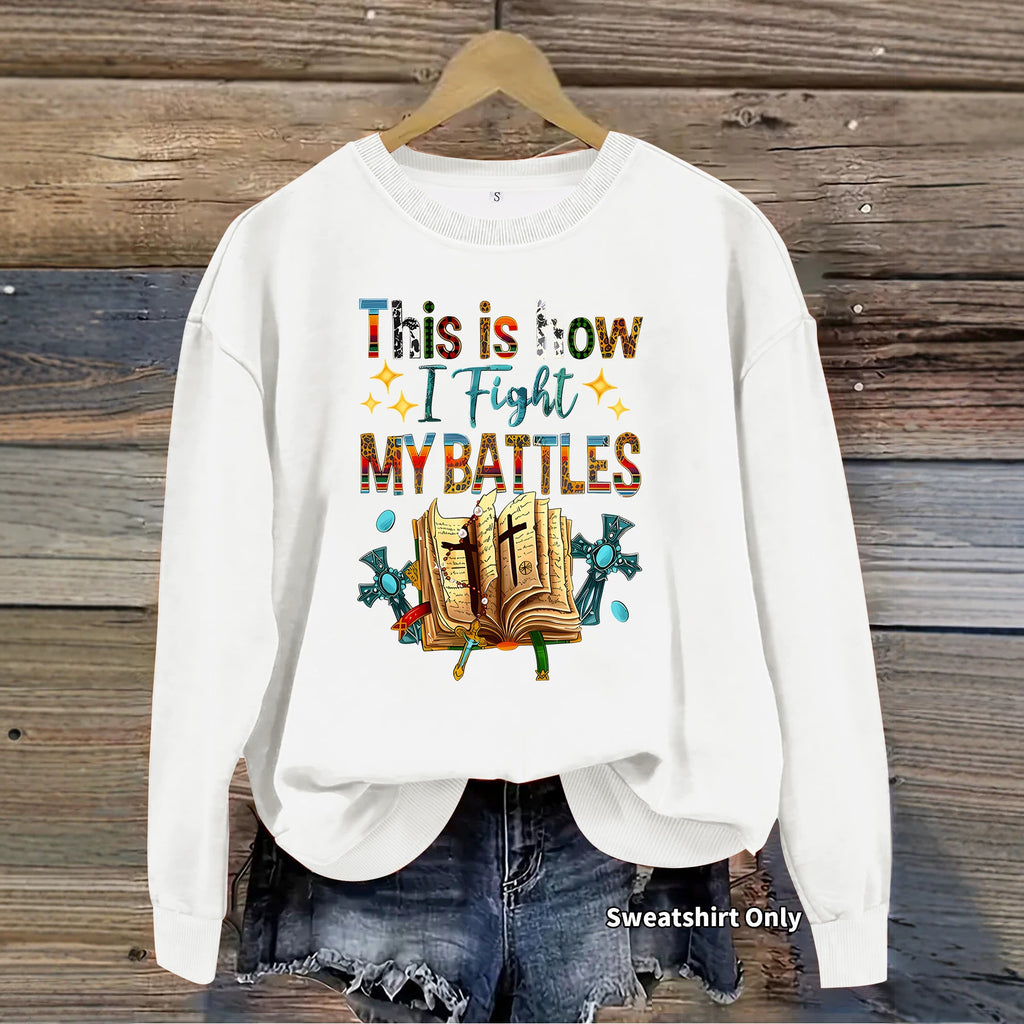 Letter pattern printed round neck fleece hoodie