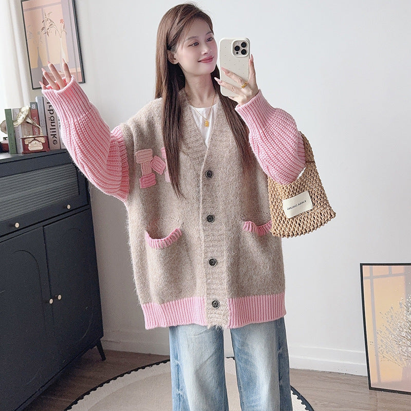 Color blocked V-neck sweater