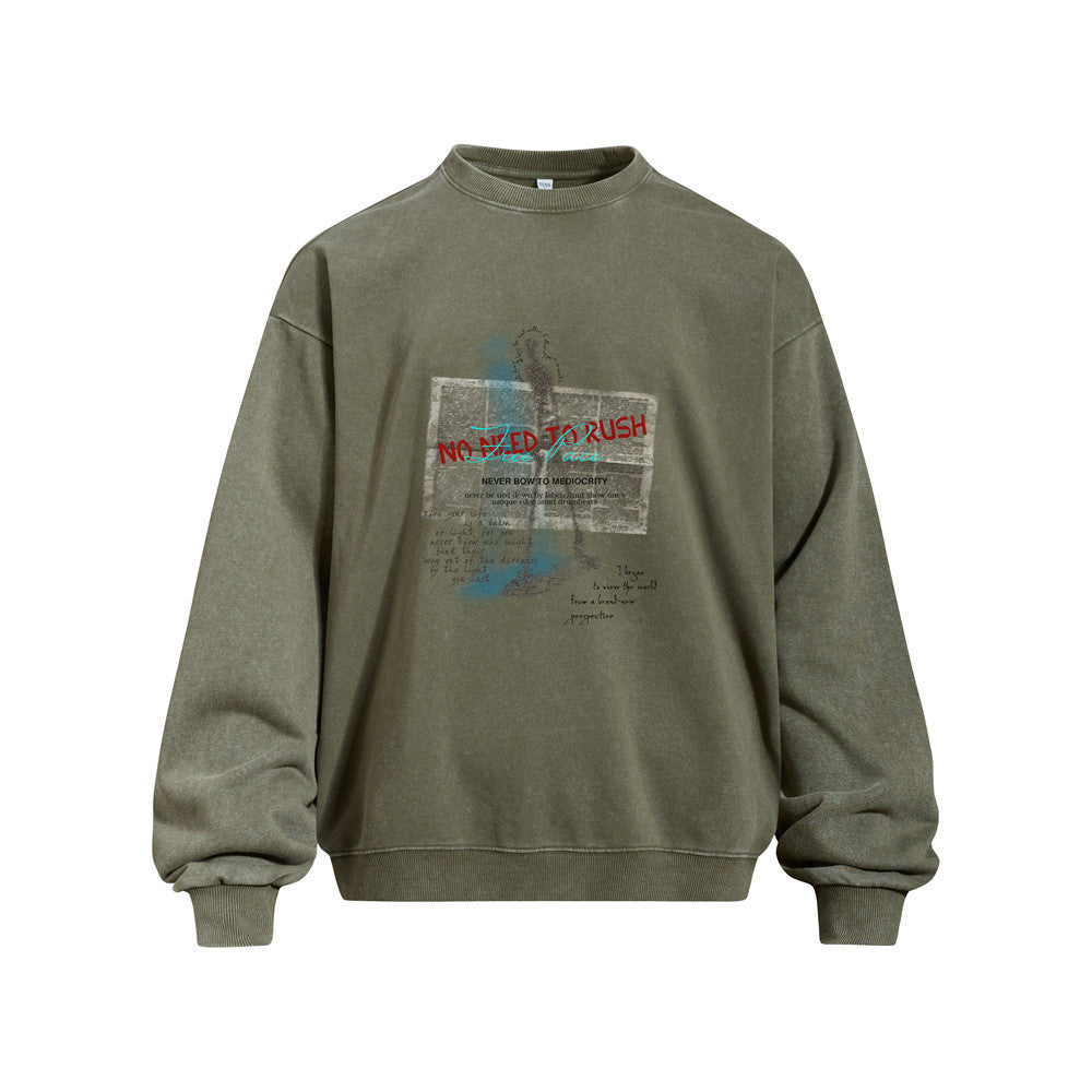 Retro Abstract Silhouette Print Long Sleeve Crew Neck Men's Sweatshirt