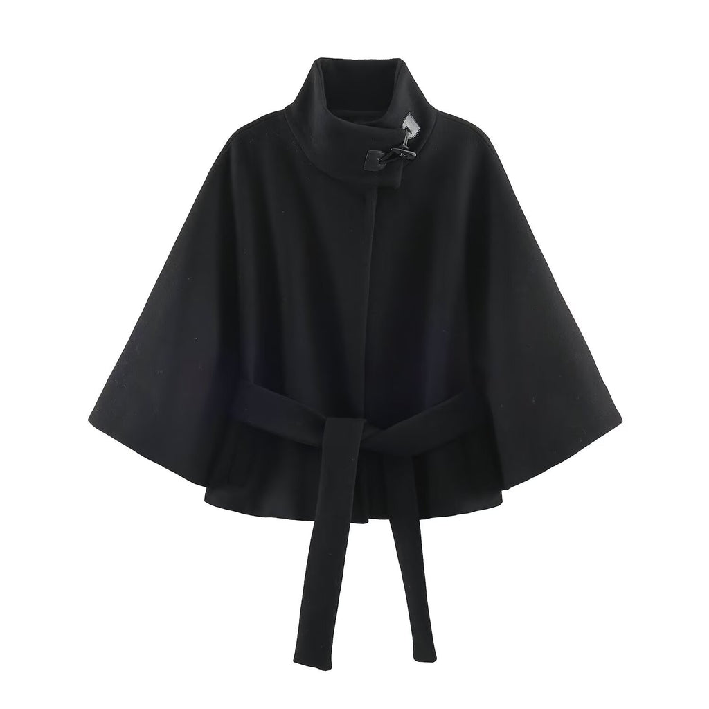Women's loose style high neck with waistband coat jacket