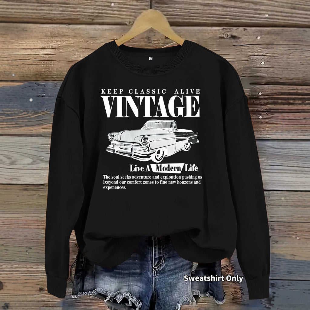 Printed loose base long sleeved fleece sweatshirt