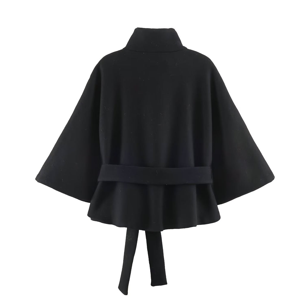 Women's loose style high neck with waistband coat jacket