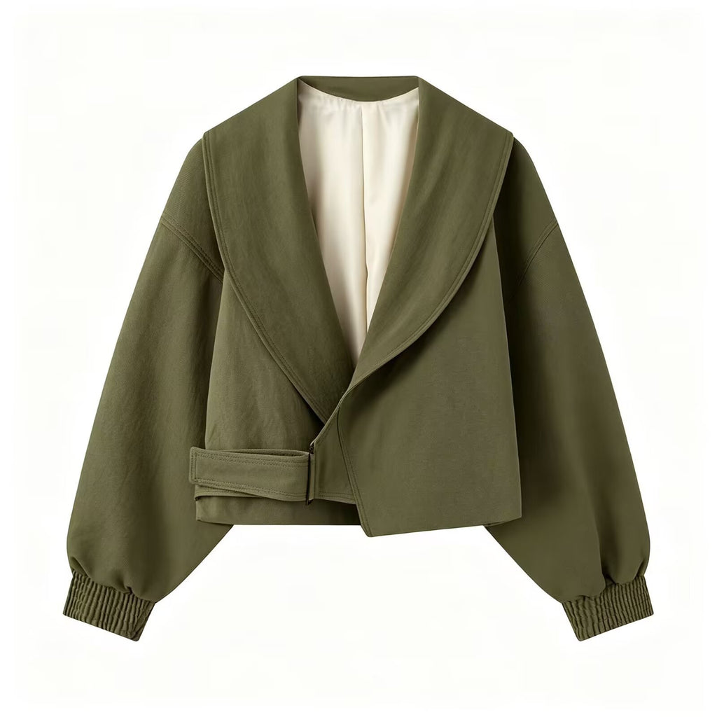 Metal buckle long sleeved lapel short jacket