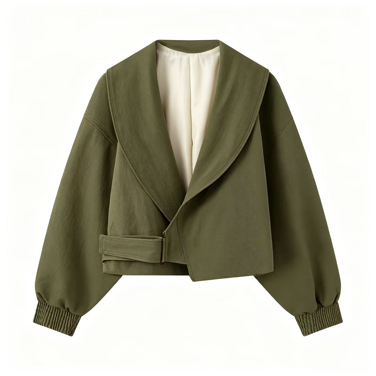 Metal buckle long sleeved lapel short jacket