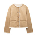 Faux Suede Reversible Round Neck Oversized Jacket
