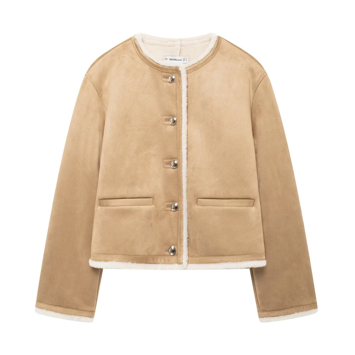Faux Suede Reversible Round Neck Oversized Jacket