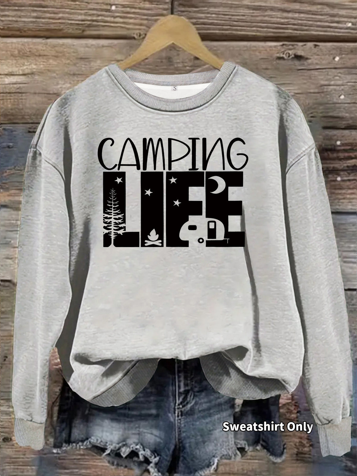 Round neck shirt with star moon letter print hoodie