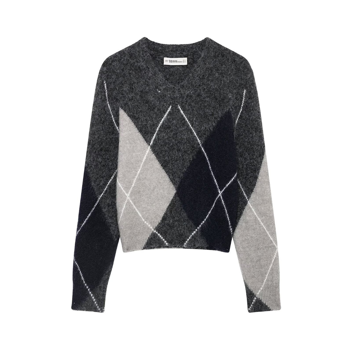 Diamond Quilted Pattern Pullover Short Sweater for Women