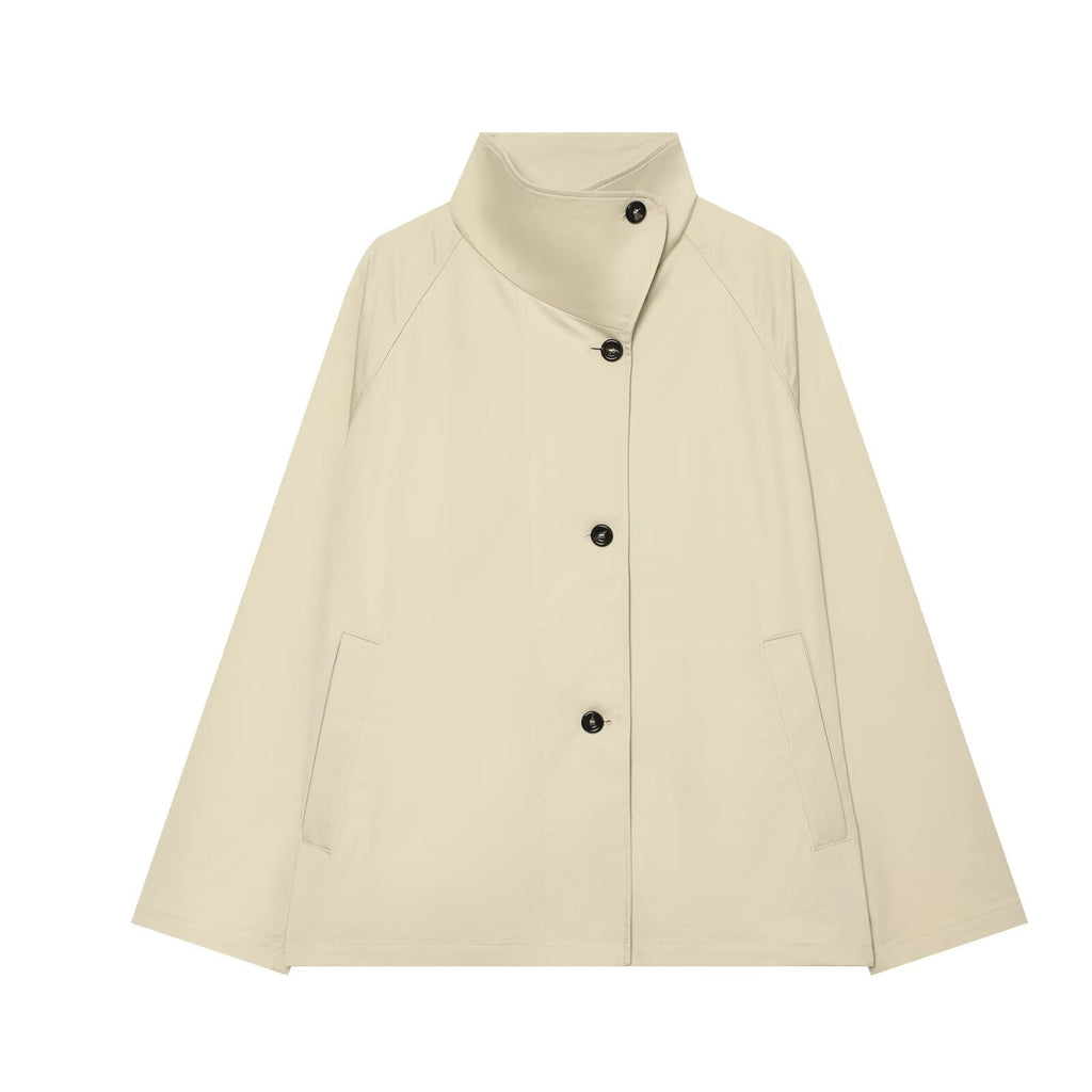 Versatile button lapel long sleeved trench coat jacket