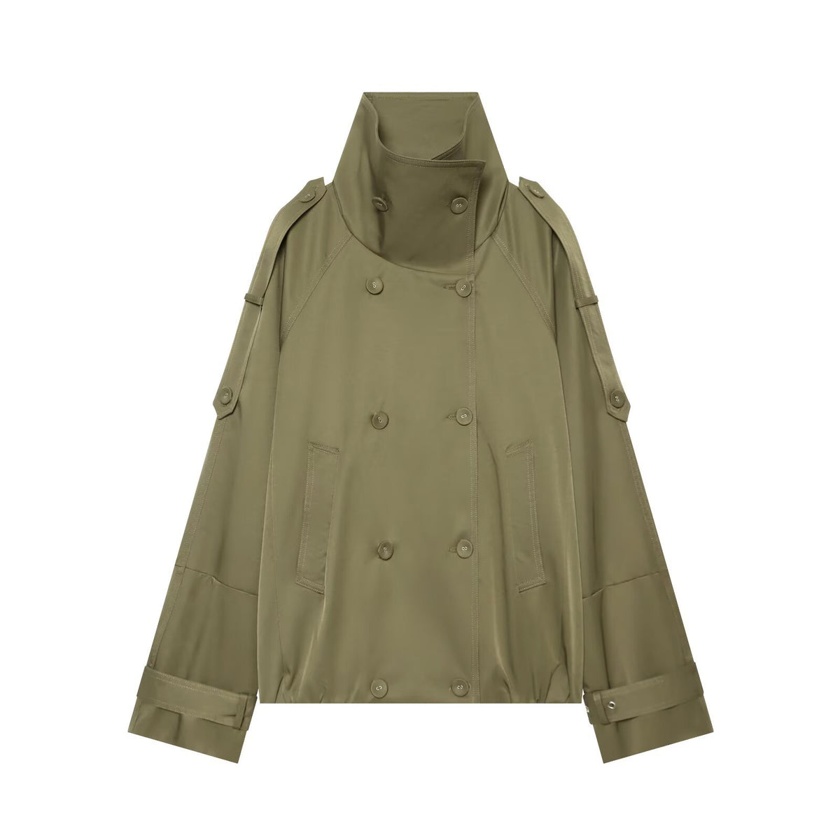 Simple casual long sleeved double breasted short windbreaker jacket