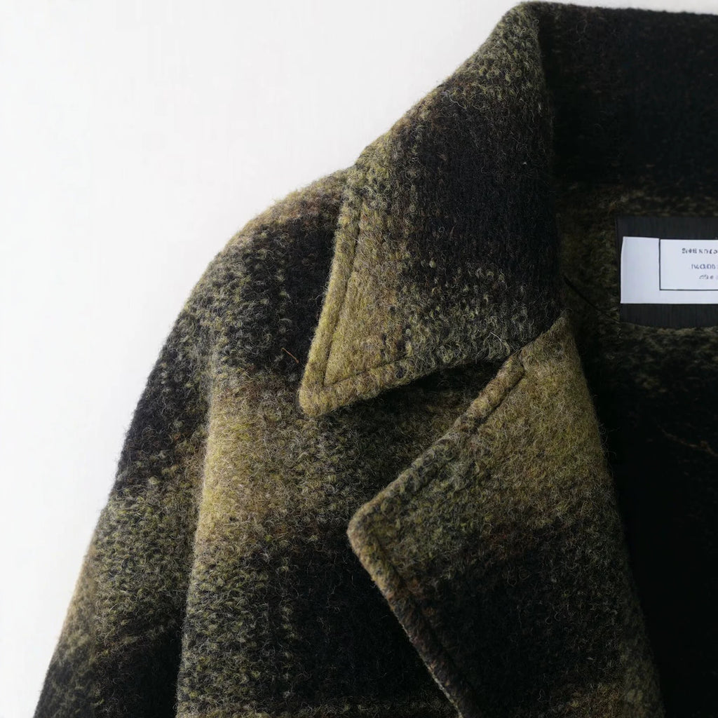 Casual Large Plaid Long Sleeve Woolen Mid-Length Coat