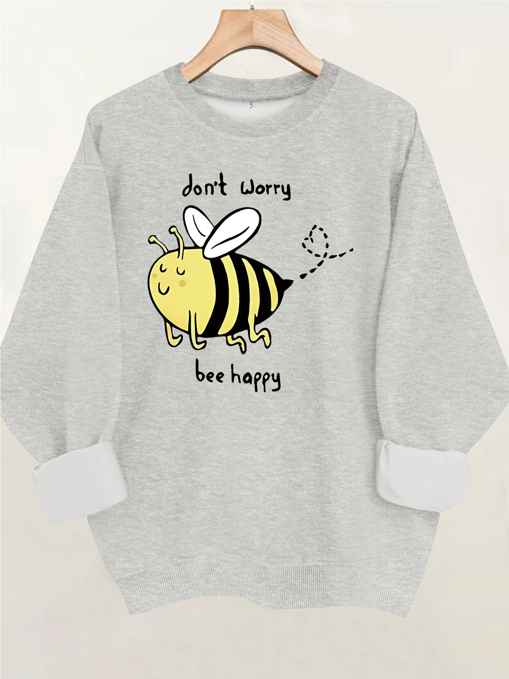 Bee pattern printed round neck fleece hoodie