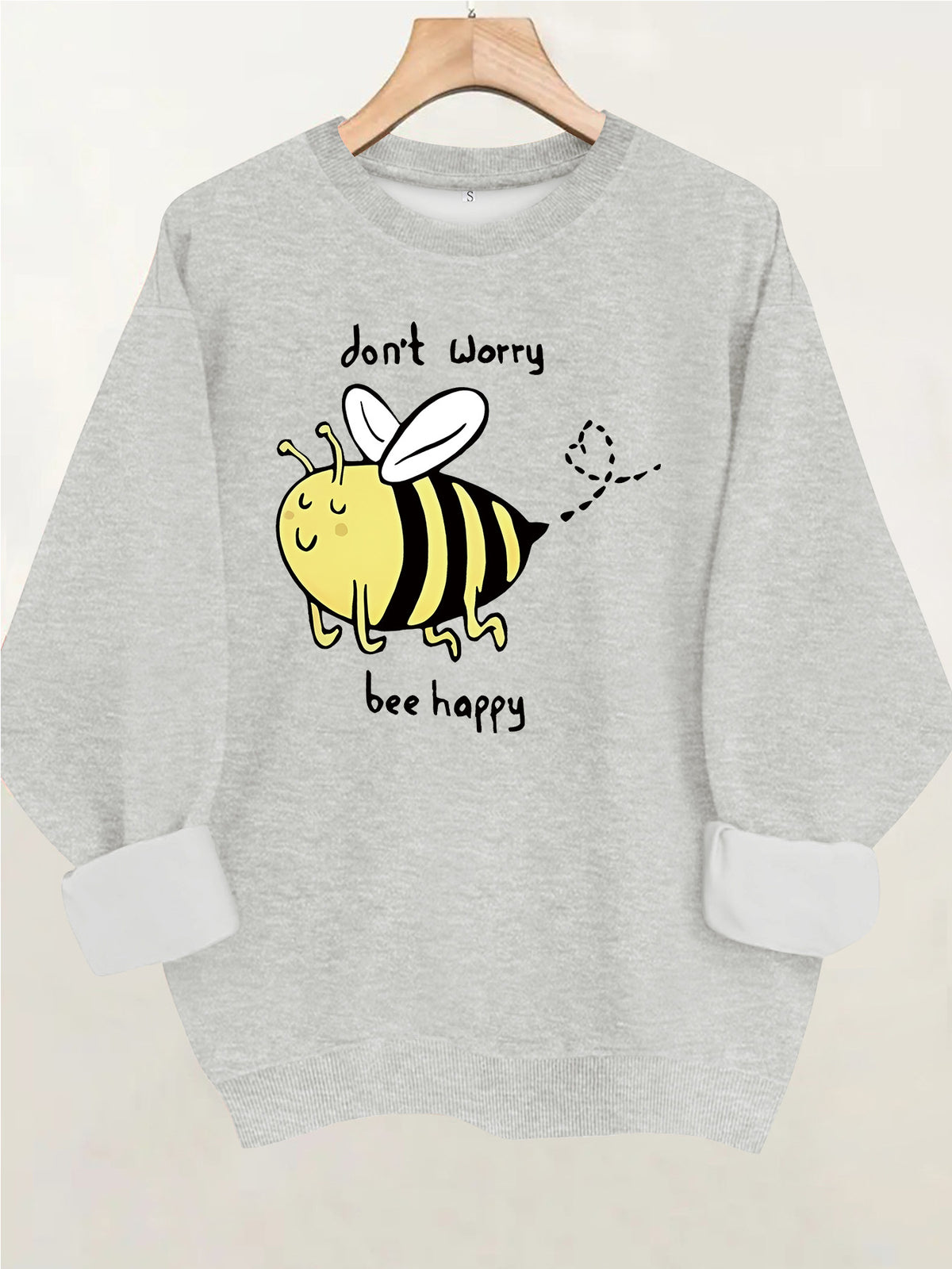 Bee pattern printed round neck fleece hoodie