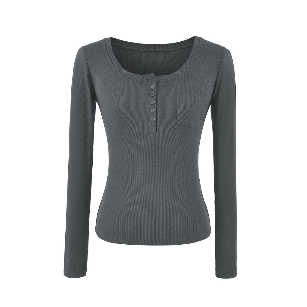 Minimalist Slim Fit Long Sleeve U-Neck T-Shirt