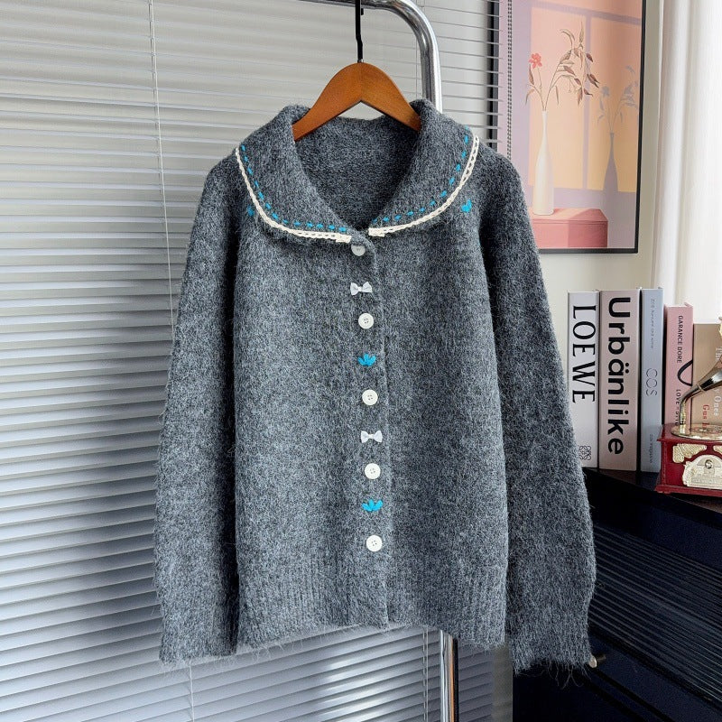 Collar lace edged sweater
