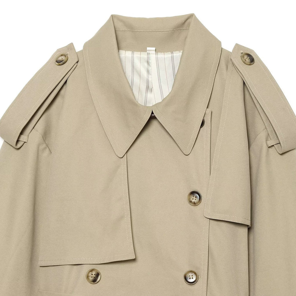 Flip collar double breasted waistband windbreaker jacket