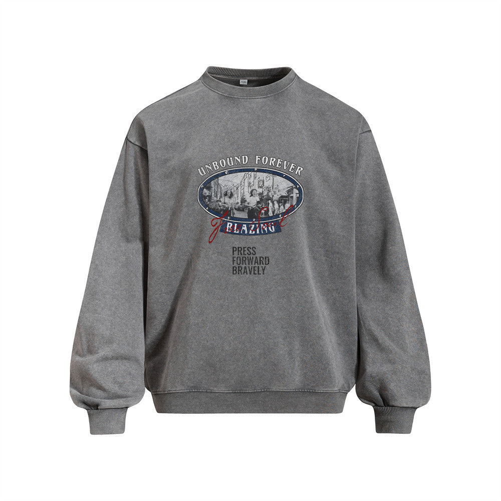 Vintage  Oversized Long Sleeve Round Neck Washed Graphic Men's Sweatshirt