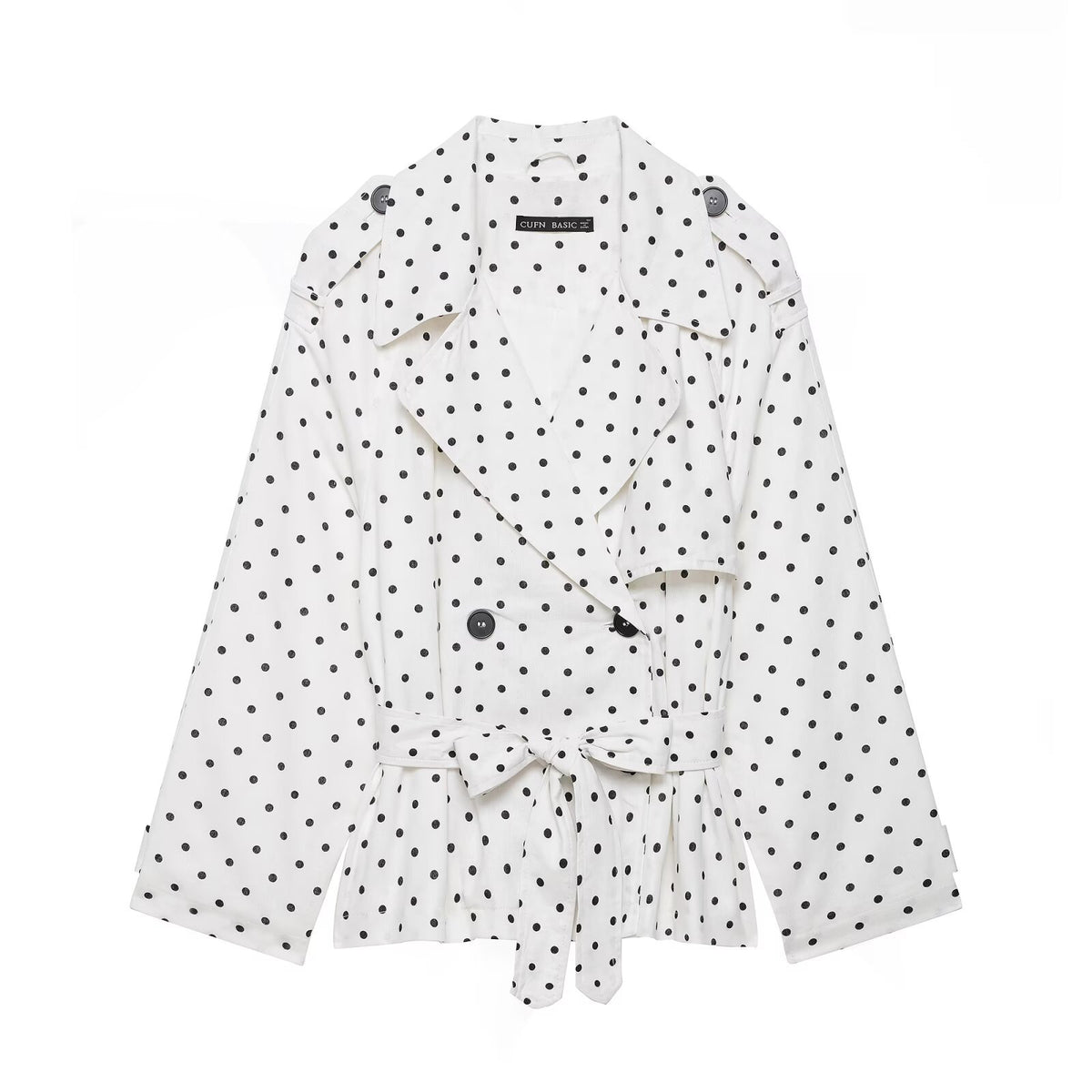Long sleeved lapel polka dot trench coat jacket