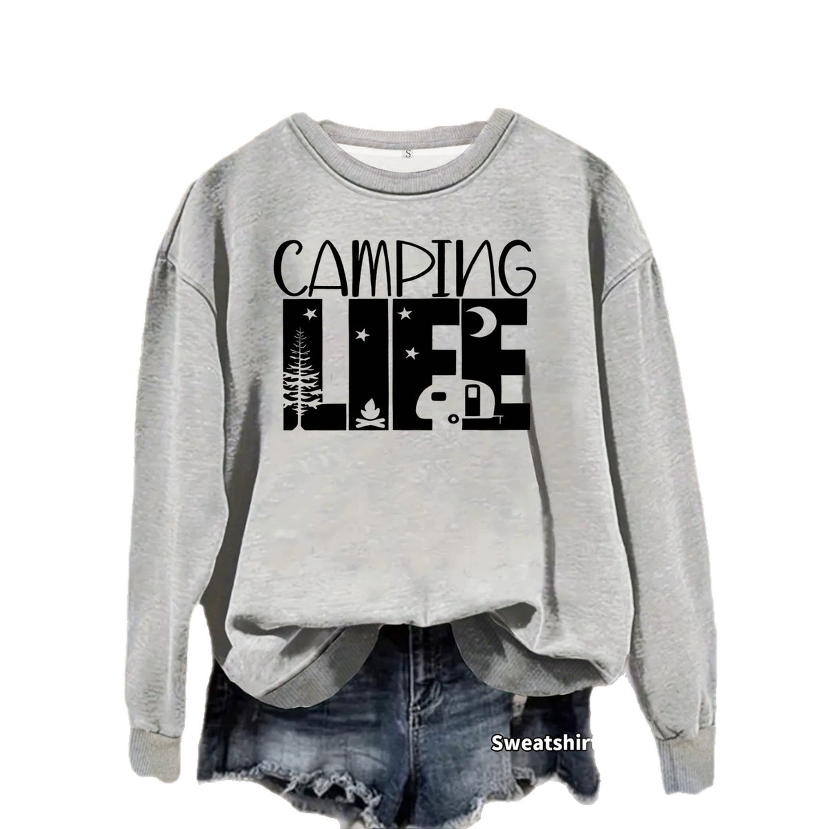 Round neck shirt with star moon letter print hoodie