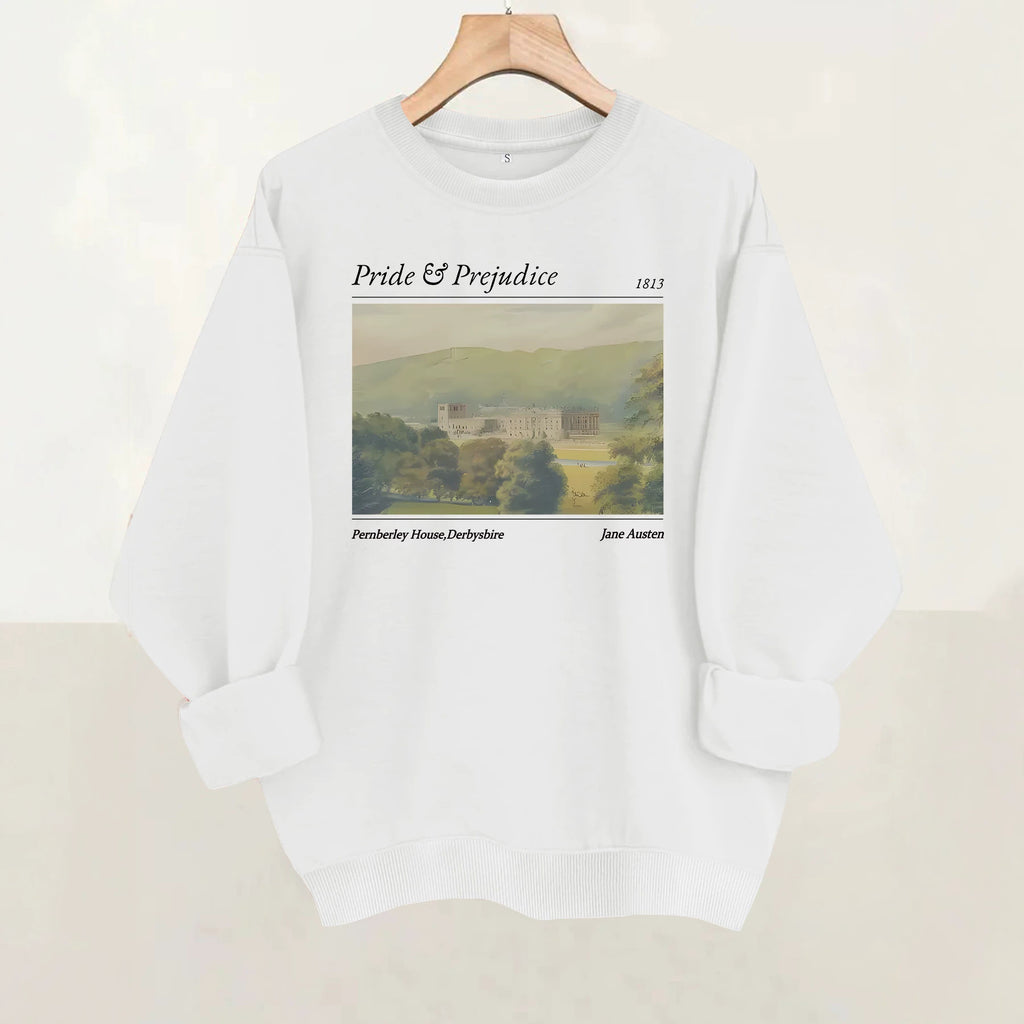 Pride and Prejudice Printed Round Neck Velvet Hoodie