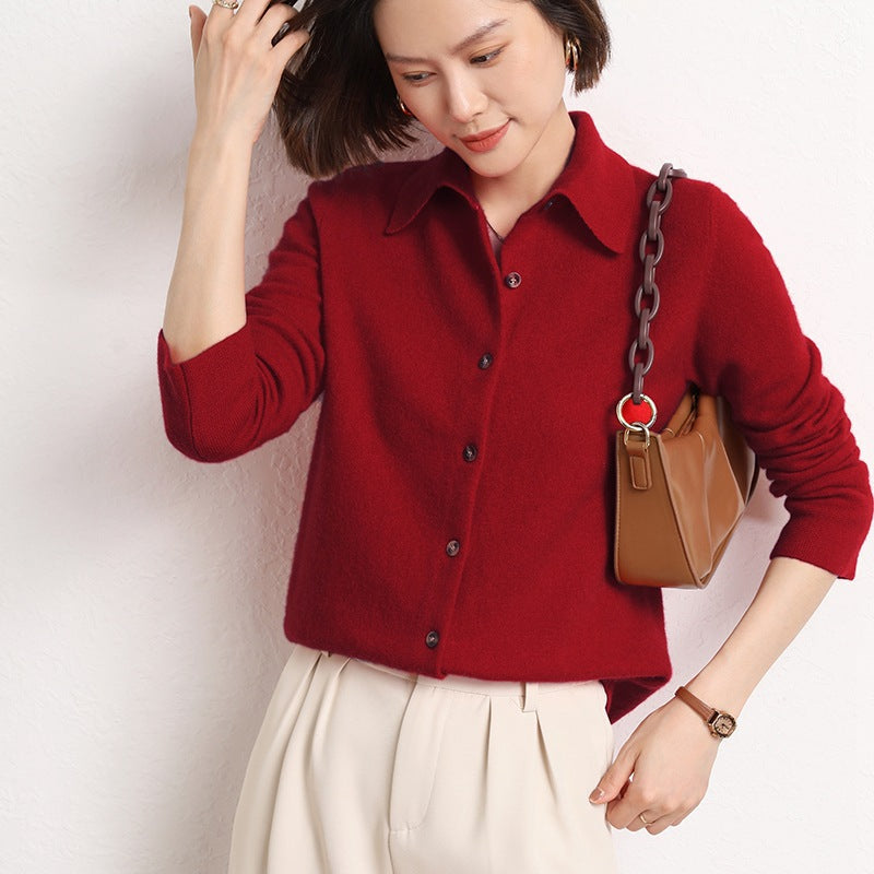 Oversized Knit Polo Collar Long Sleeve Pullover Sweater