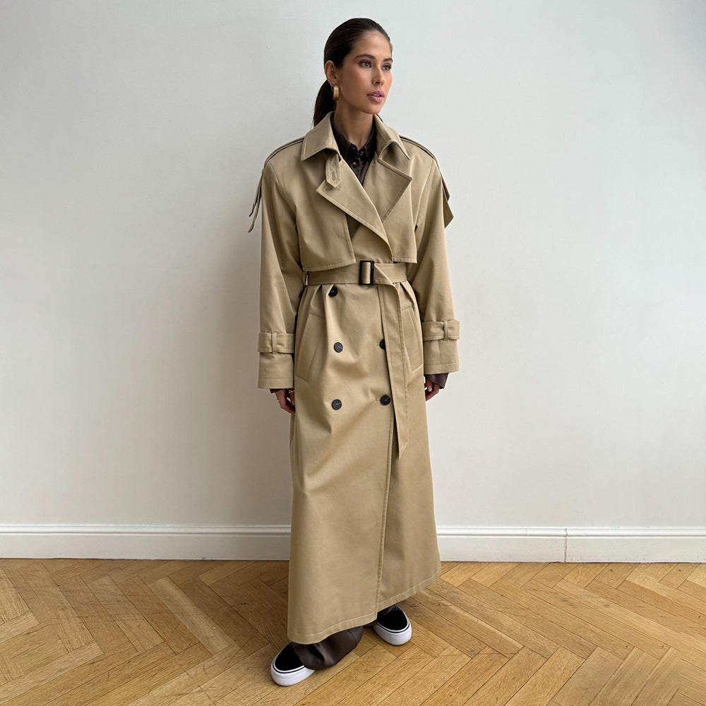 Cotton Belted Long Vintage Loose Trench Coat