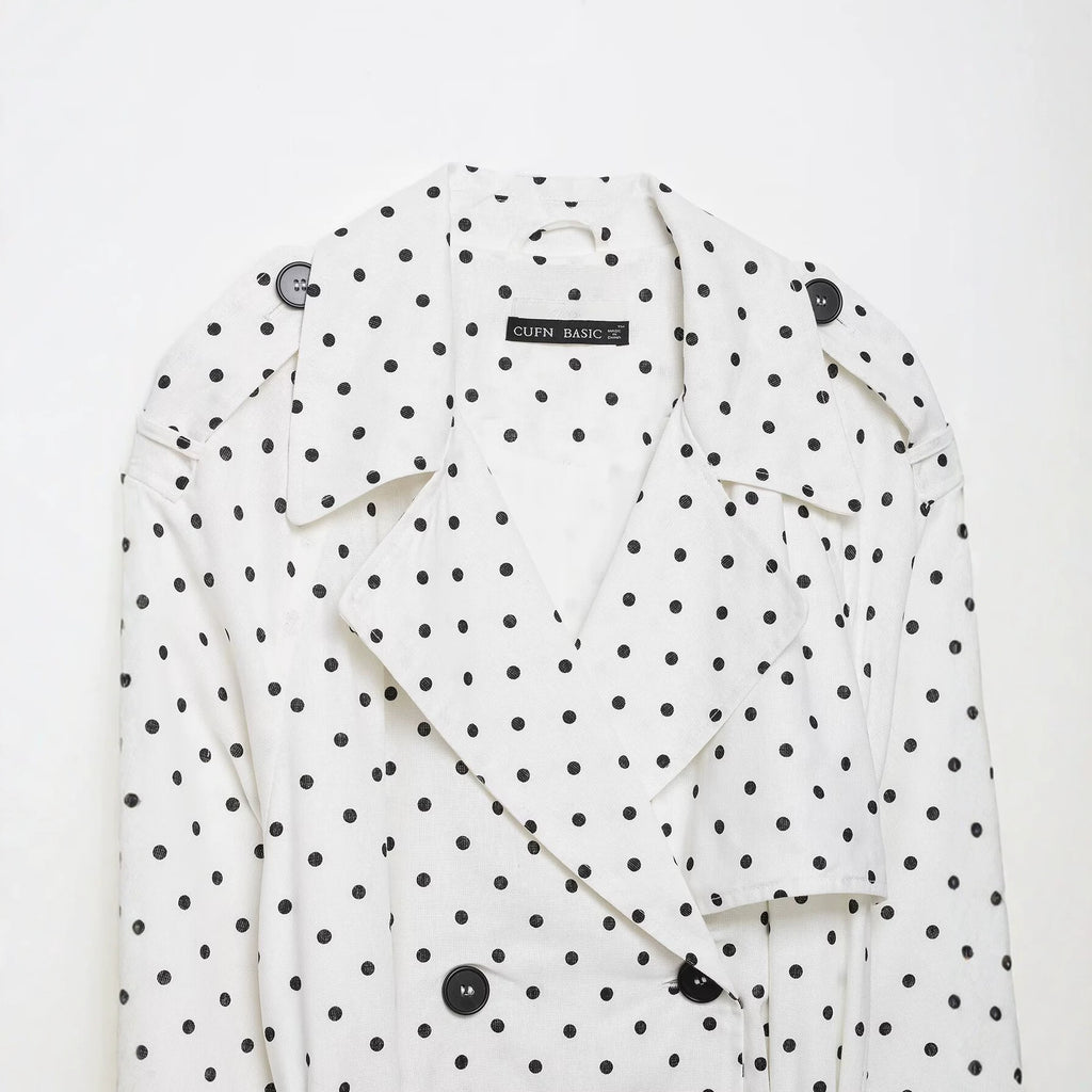 Long sleeved lapel polka dot trench coat jacket