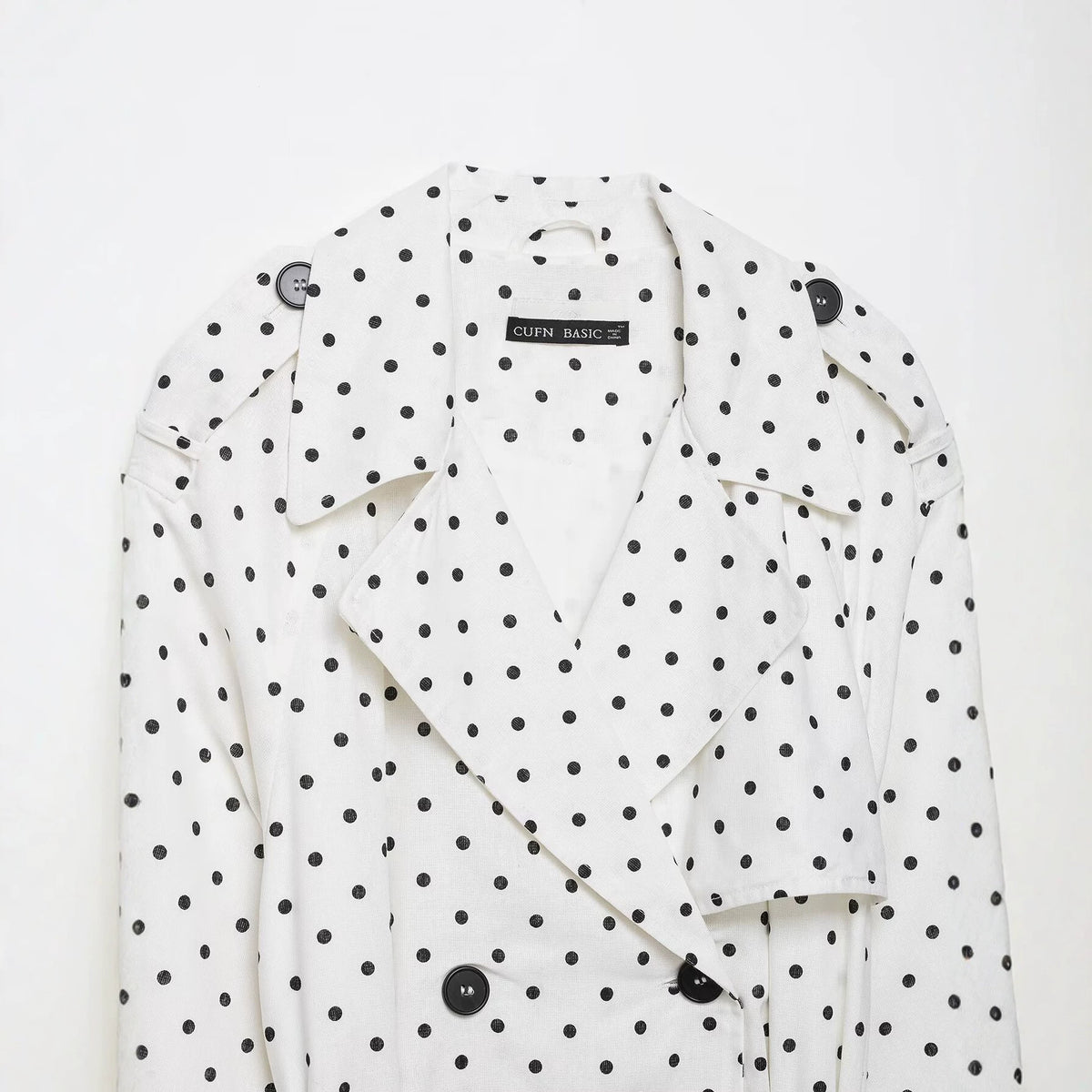 Long sleeved lapel polka dot trench coat jacket