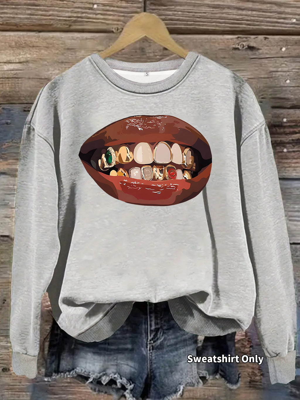 Black lip print loose women's fleece sweatshirt