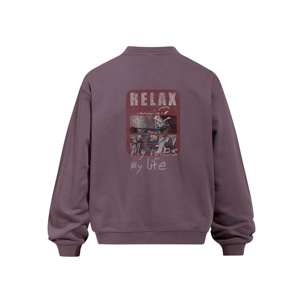 Men's  Rap Guitar Portrait Print Crewneck Sweatshirt, Loose Fit Heavyweight Casual Pullover