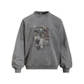 Men's Vintage Washed Portrait Graphic Print Long Sleeve Crew Neck Pullover Sweatshirt