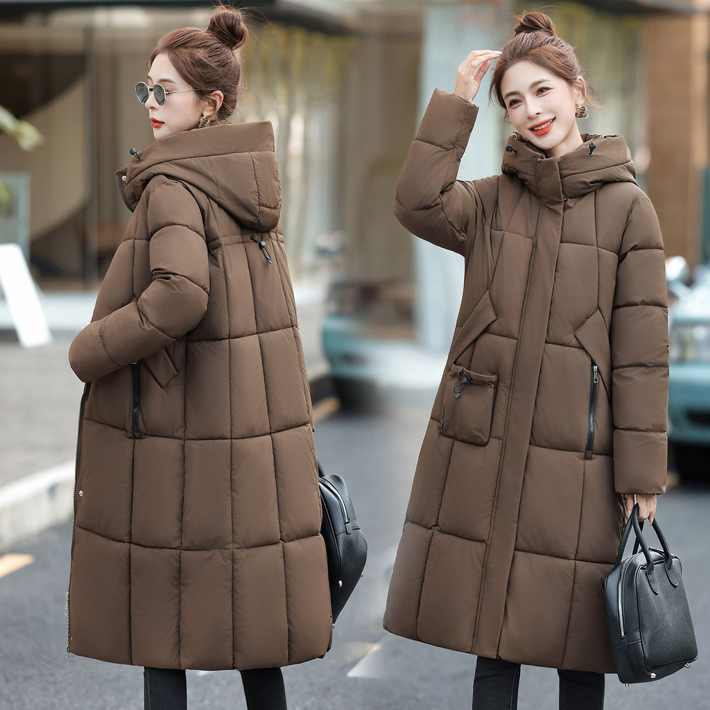 Women's Thickened Cotton-Padded Jacket Slim Fit Knee-Length Winter Coat