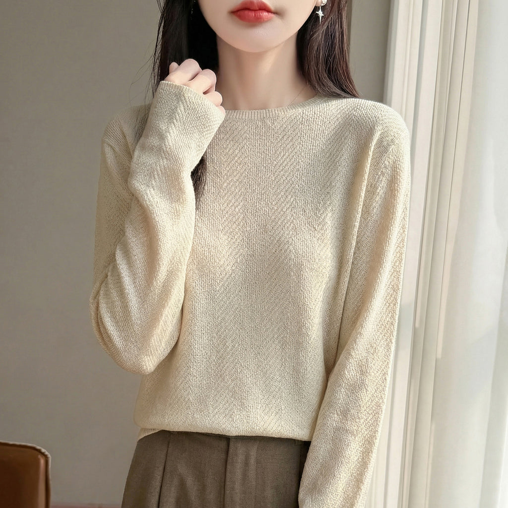 Women's Casual Blend Knit Long Sleeve Round Neck Top