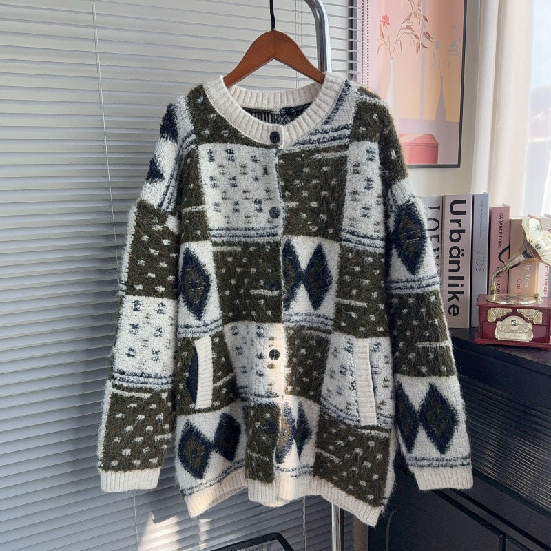 Round neck cardigan sweater for women