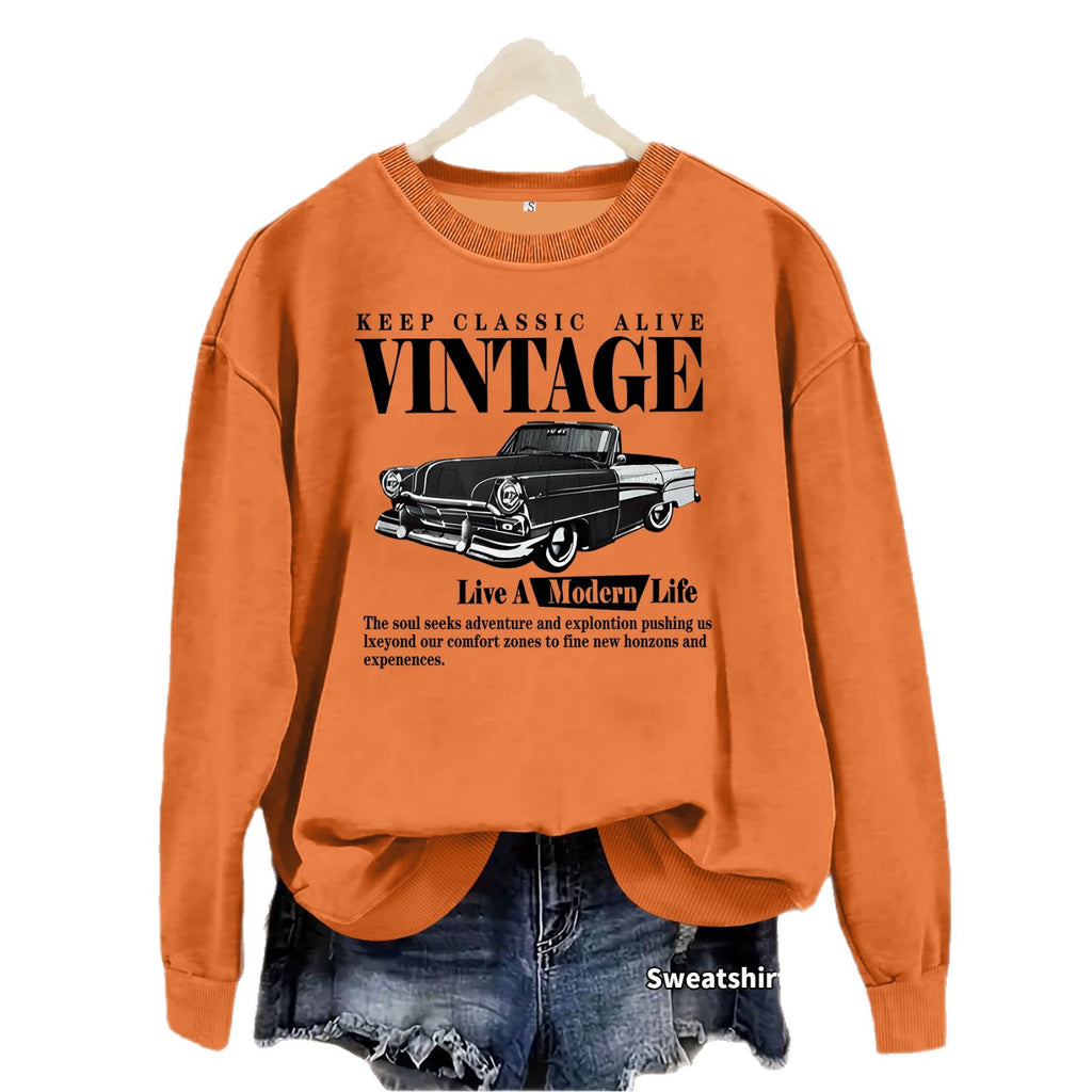 Printed loose base long sleeved fleece sweatshirt