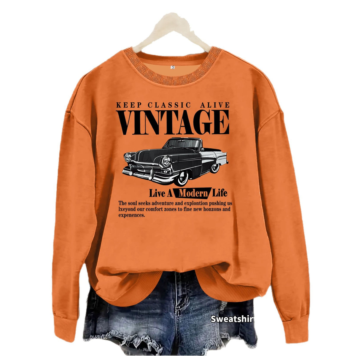 Printed loose base long sleeved fleece sweatshirt
