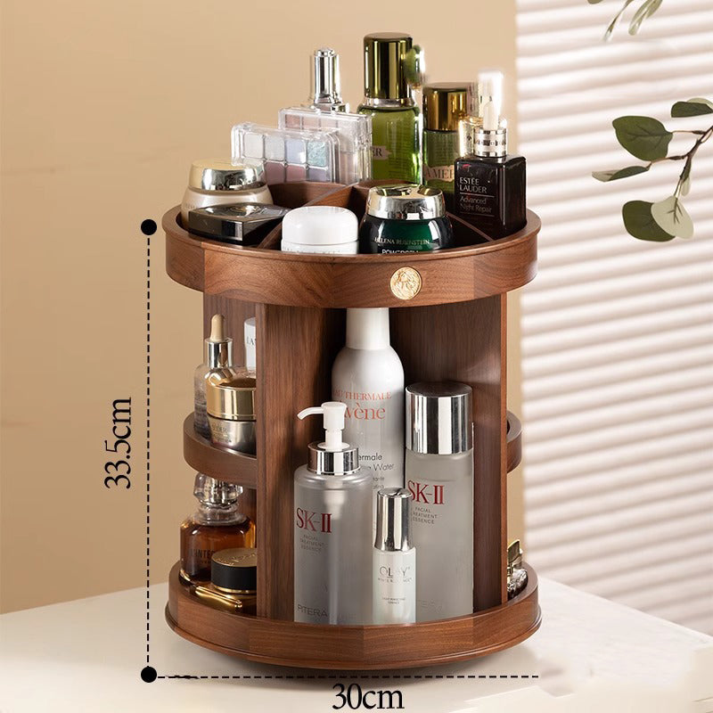 Cosmetics desktop storage cabinet with rotating solid wood