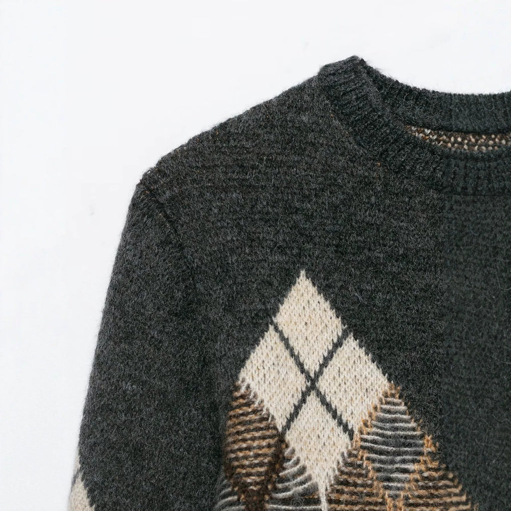 Quilted Knit Cardigan Crew Neck Sweater Top