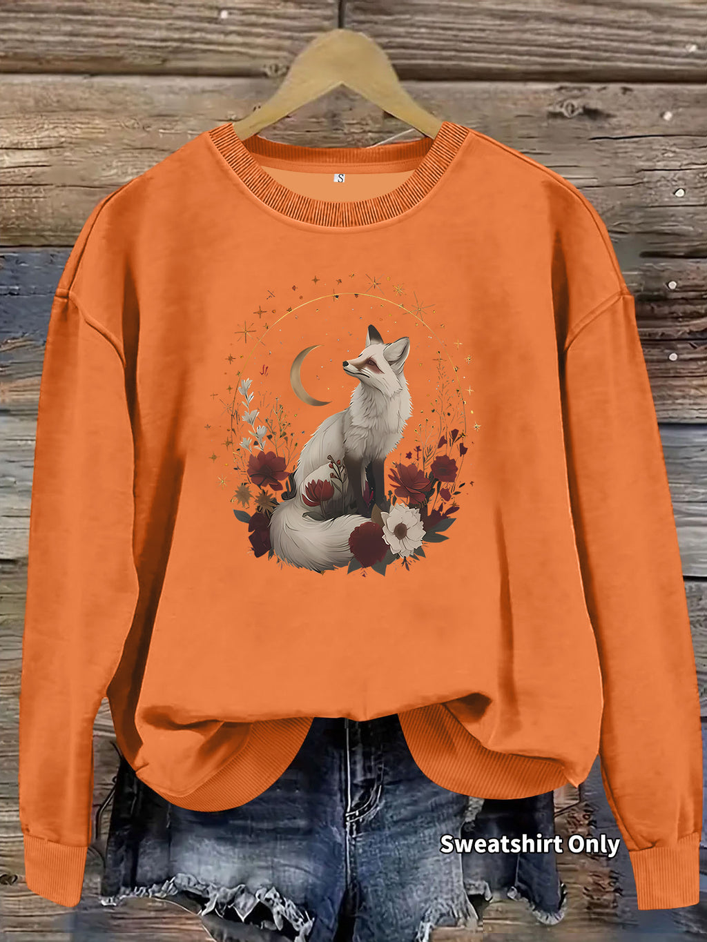 White fox print base long sleeved fleece sweatshirt