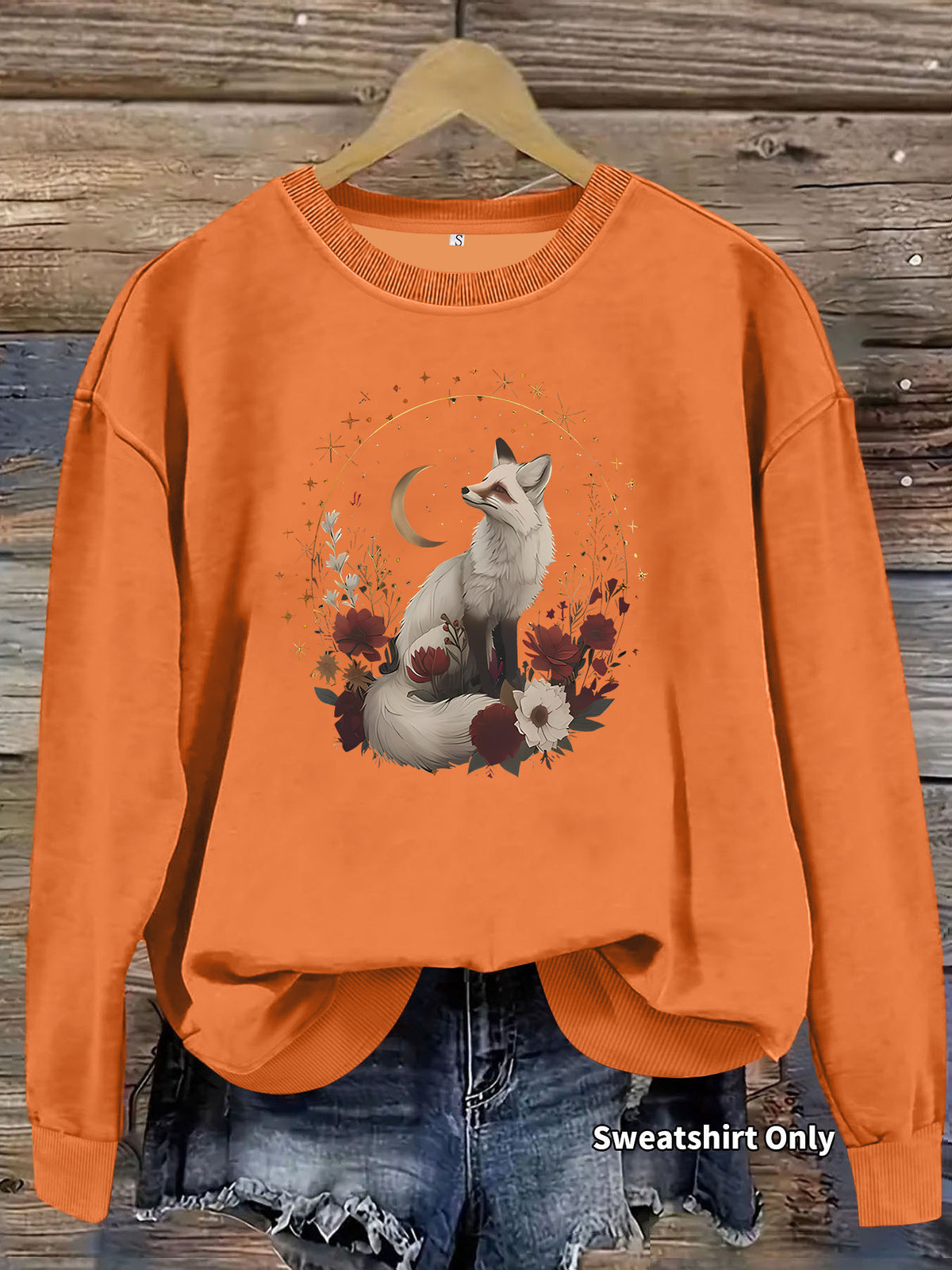 White fox print base long sleeved fleece sweatshirt