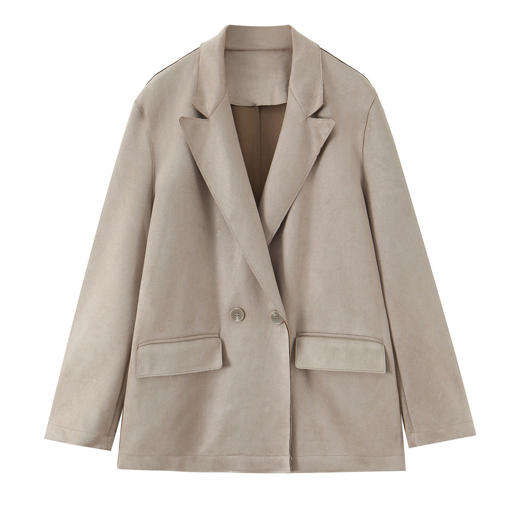 Long sleeved suede effect suit jacket for women