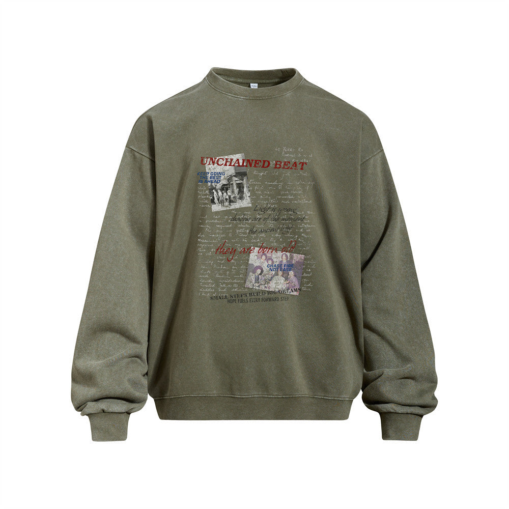 Men's  Vintage Portrait Print Hooded Long Sleeve Pullover Sweatshirt