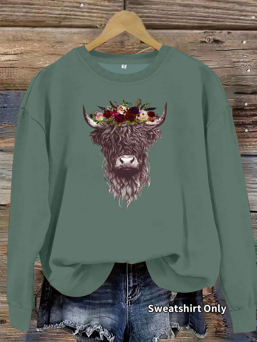Highland Cow Rose Printed Loose Women's Velvet Hoodie