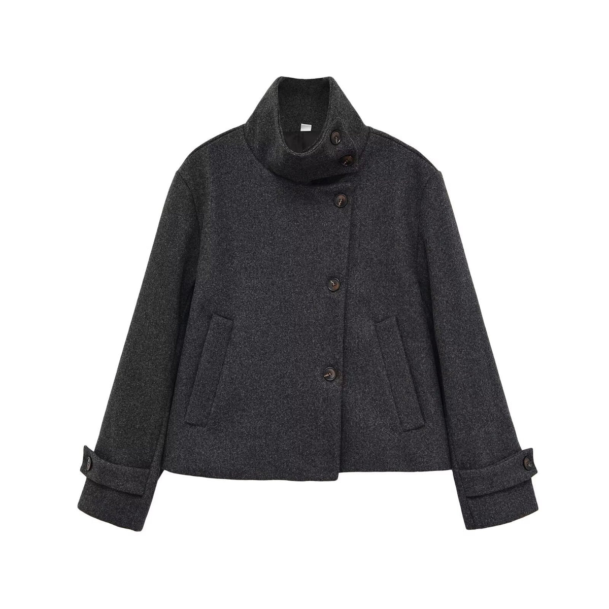 Versatile solid color long sleeved stand up collar jacket