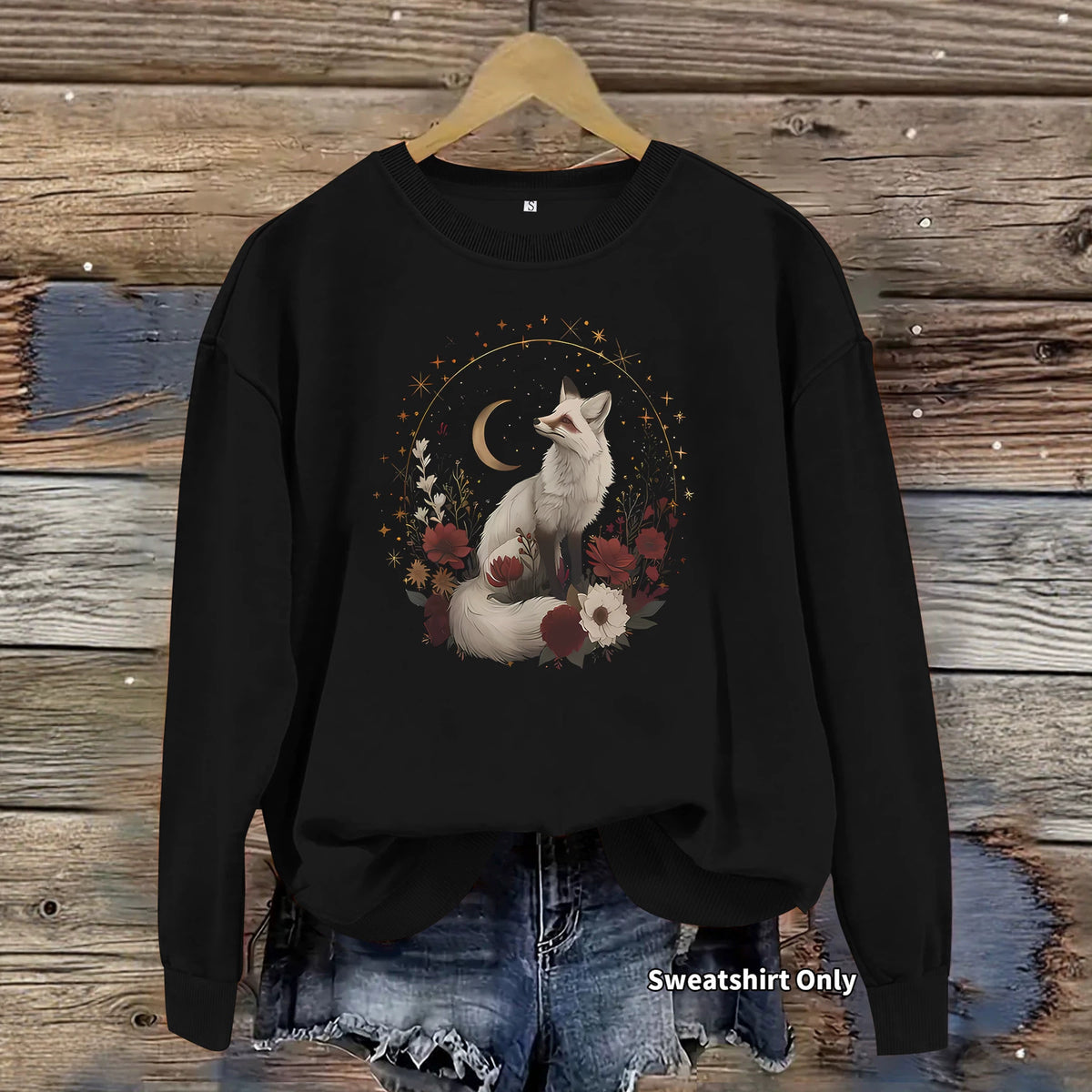 White fox print base long sleeved fleece sweatshirt