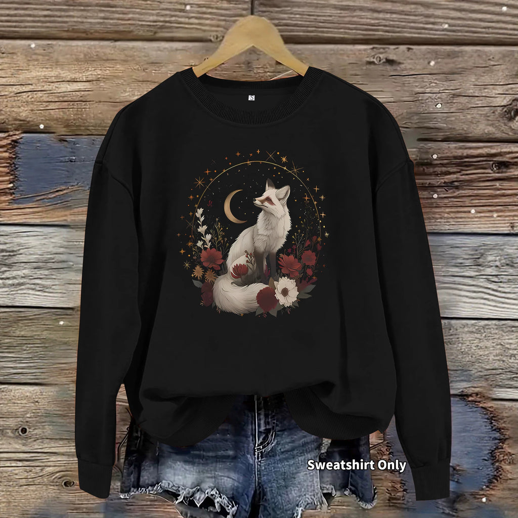 White fox print base long sleeved fleece sweatshirt