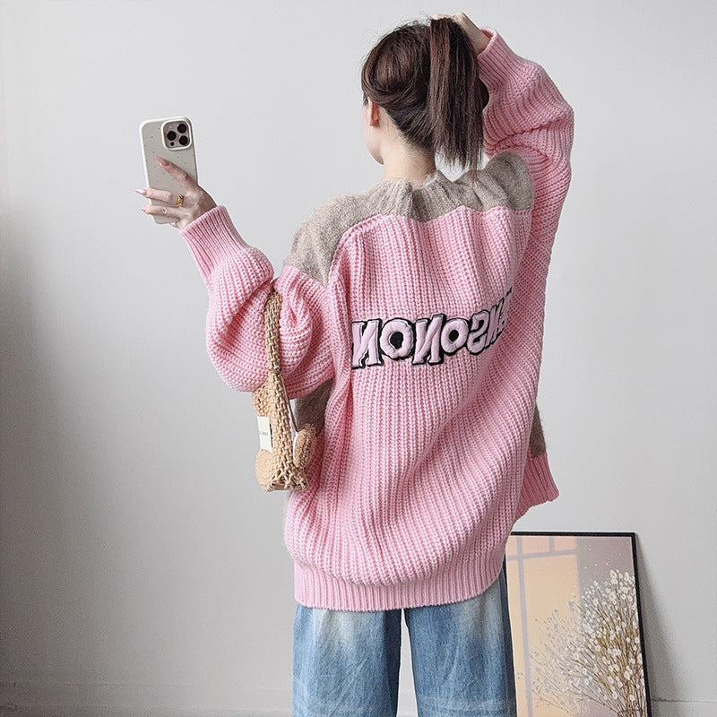 Color blocked V-neck sweater