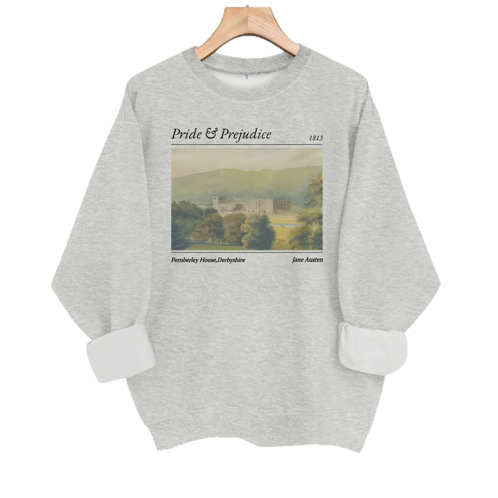 Pride and Prejudice Printed Round Neck Velvet Hoodie